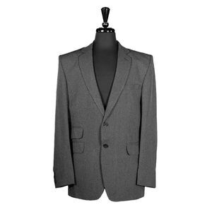 Mens 42R Blazer Gray Check 100% Wool Sport Coat 2 Button Formal Dress Jacket